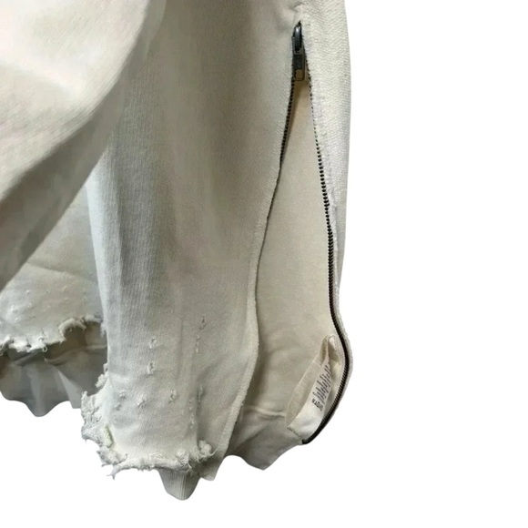 Free People Everyday Hoodie Size M/Large Distressed Sweatshirt Harbor Fog Ivory - Picture 11 of 14